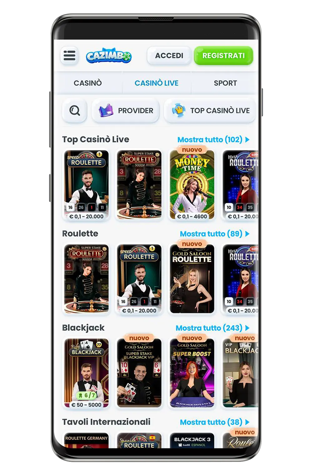 Screenshot of the Cazimbo casino website mobile version.